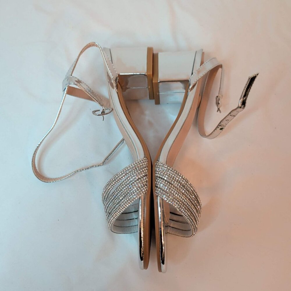 ASOS Glamorous Silver Rhinestone Block Heel Sandals - Picture 6 of 9